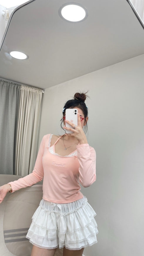 Women Stylist Halter Neck Bralettes Round Neck Long Sleeves Tops